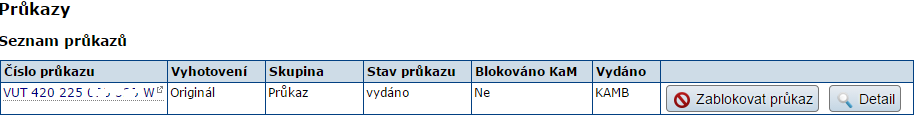 Blokování karty v KS